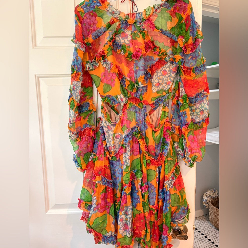 Zimmermann cutout Multi-Color Floral Ruffle Mini Dress